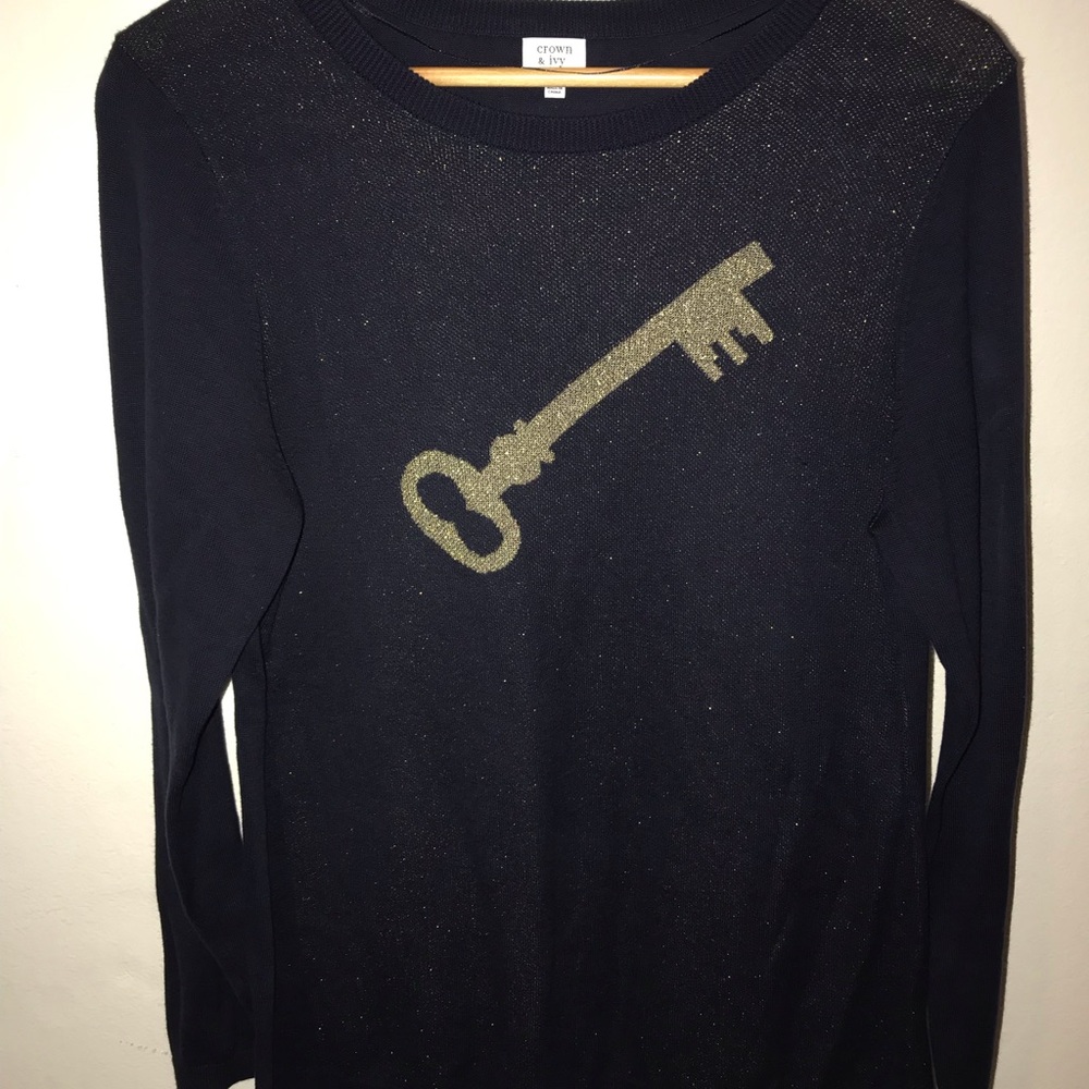 Crown and ivy navy sweater with gold key
